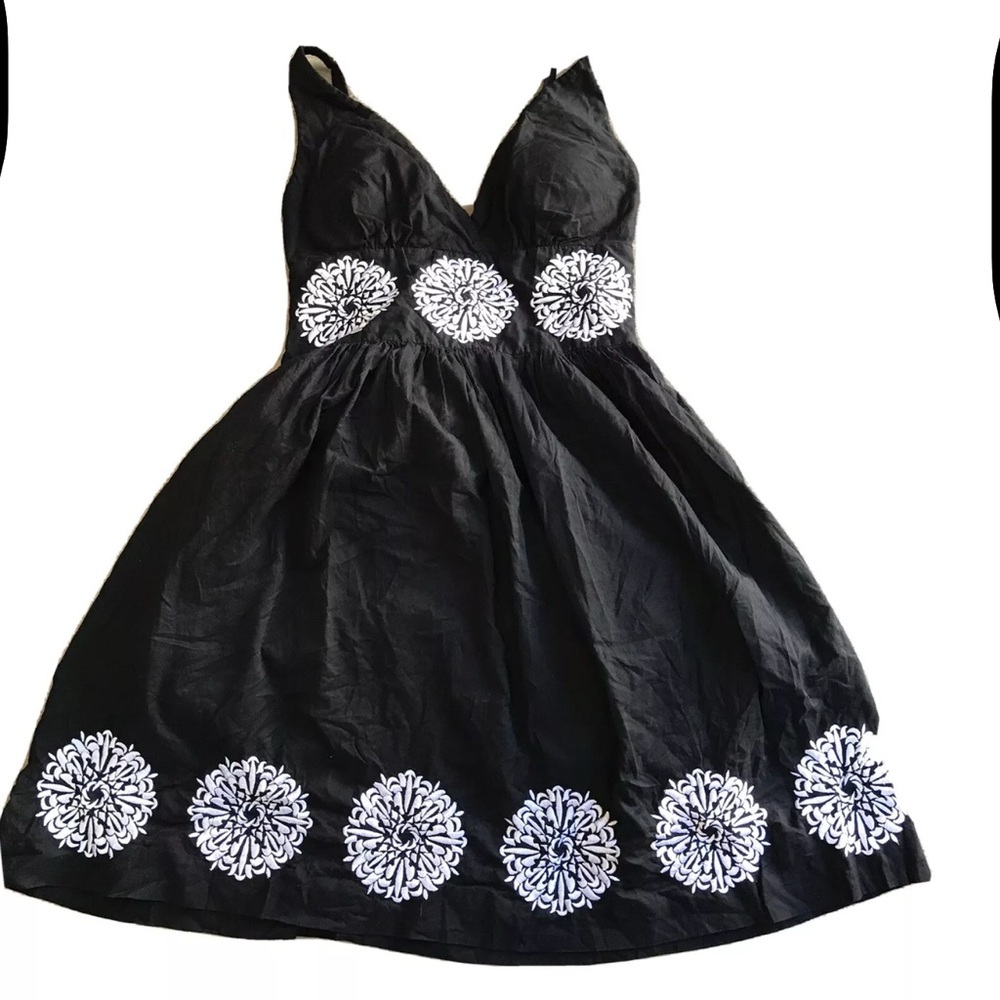 Black Dress with White Embroidery 100-% Cotton size 8